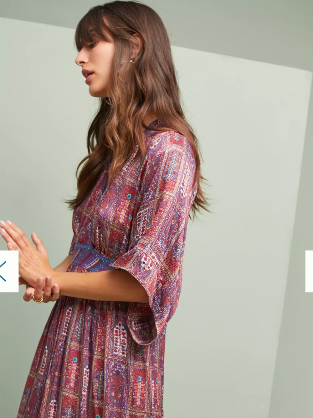 Tiny Anthropologie Omina Kimono Bohemian Print V Neck midi Dress size Medium - Picture 3 of 9